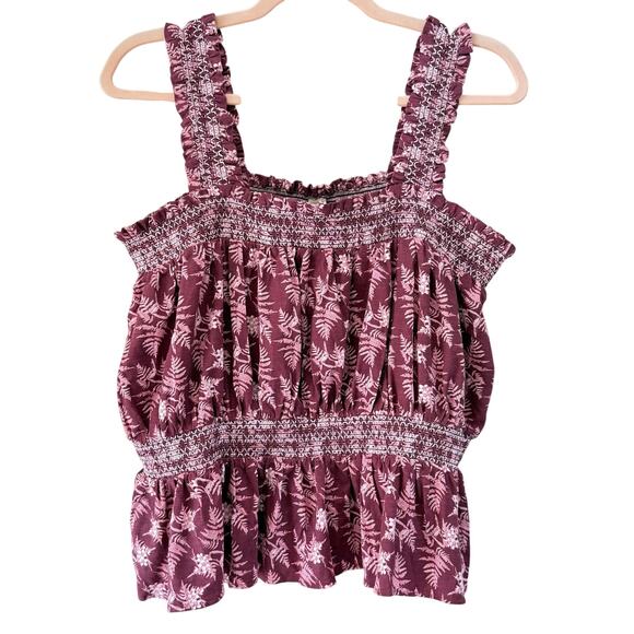 KATE QUINN Winnie Ruffle Tank Size Large NEW Roo Floral Fern Purple Soft Bamboo - Picture 1 of 8